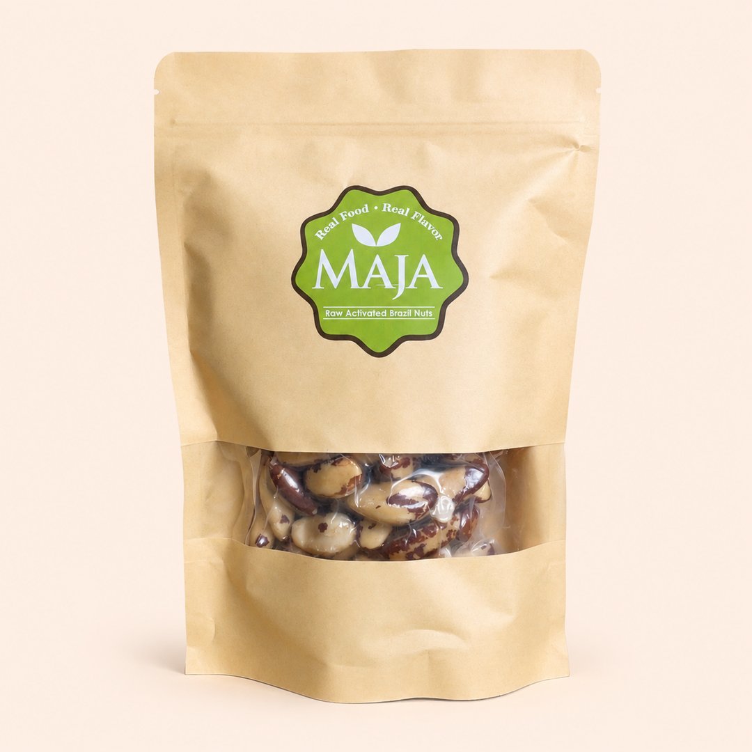 Cover produk Maja Raw Activated Brazil Nuts 250gr - Superfood Alami dengan latar krem