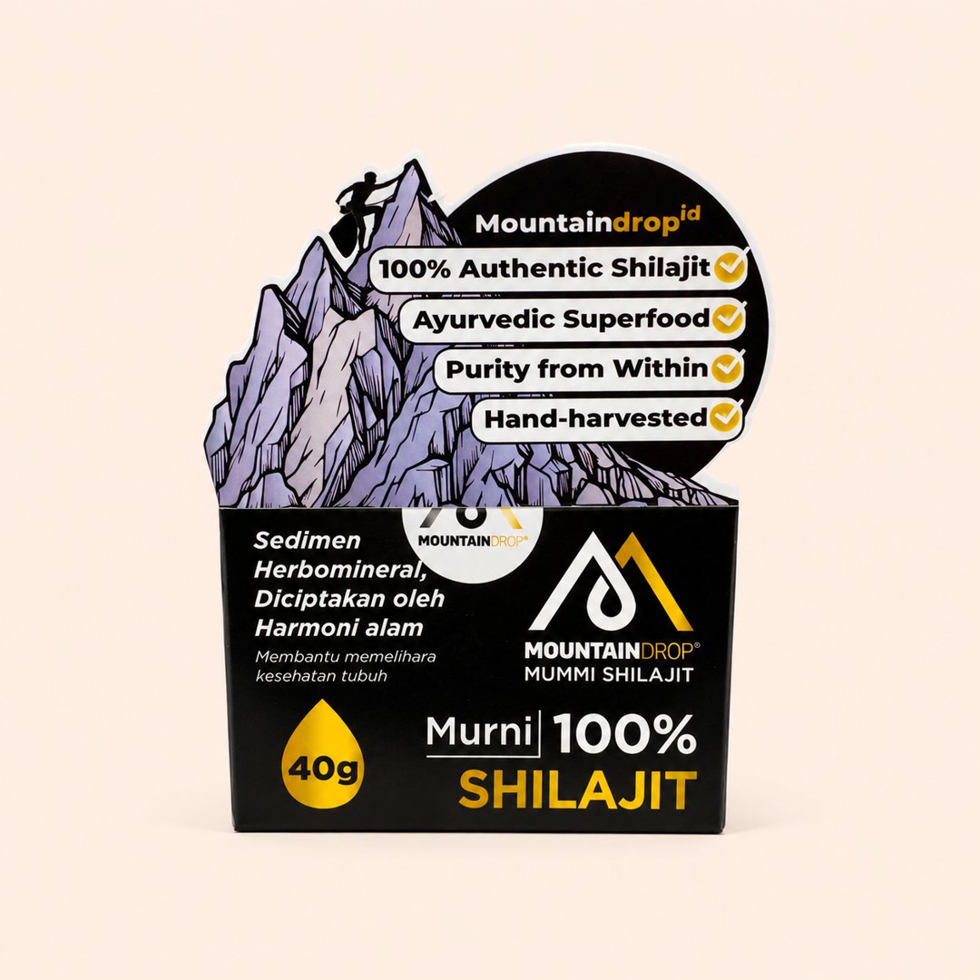 Cover produk MountainDrop Mummi Shilajit Murni 100% - 40g dengan latar krem