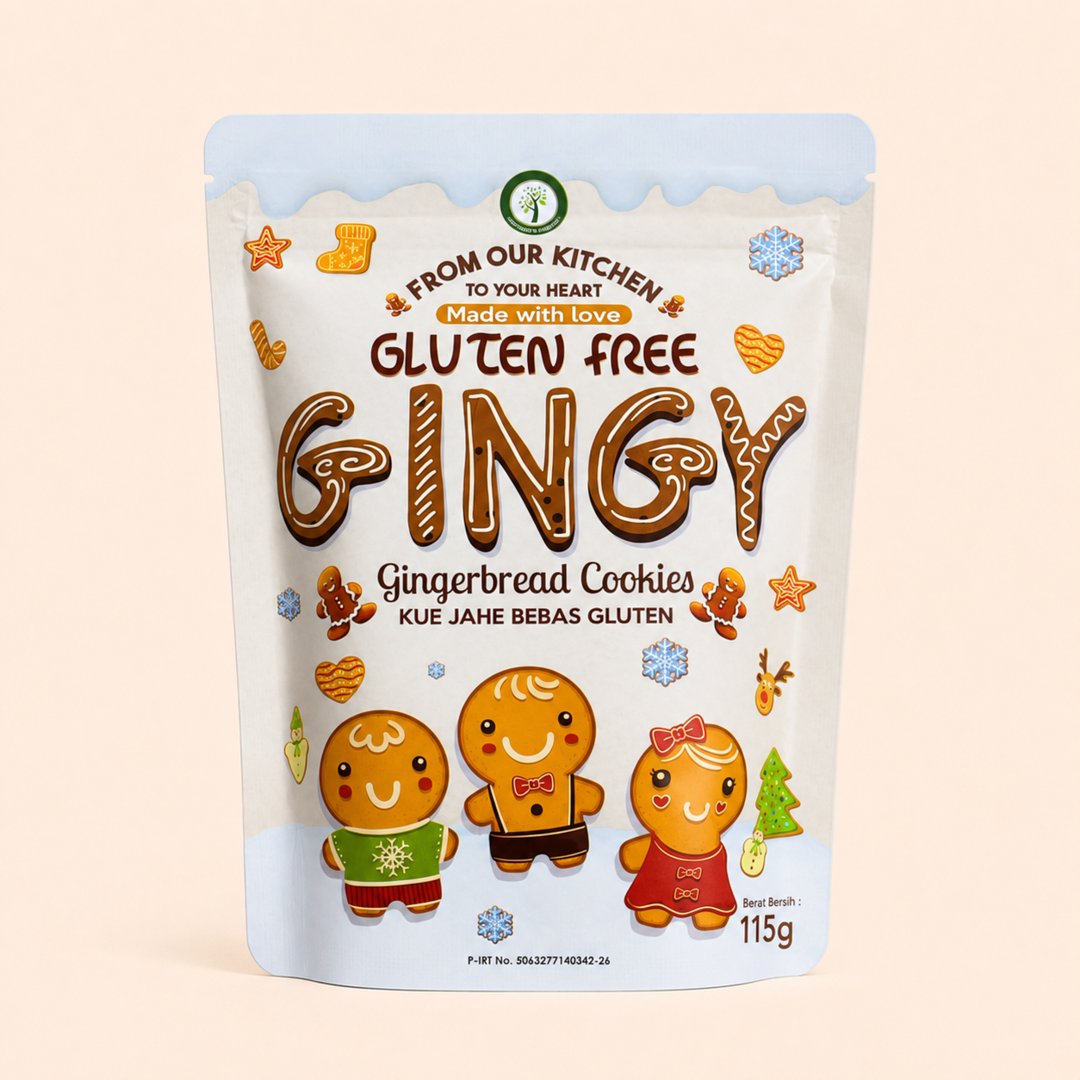 Cover produk Namaste Gluten Free Gingy Gingerbread Cookies 115g dengan latar krem