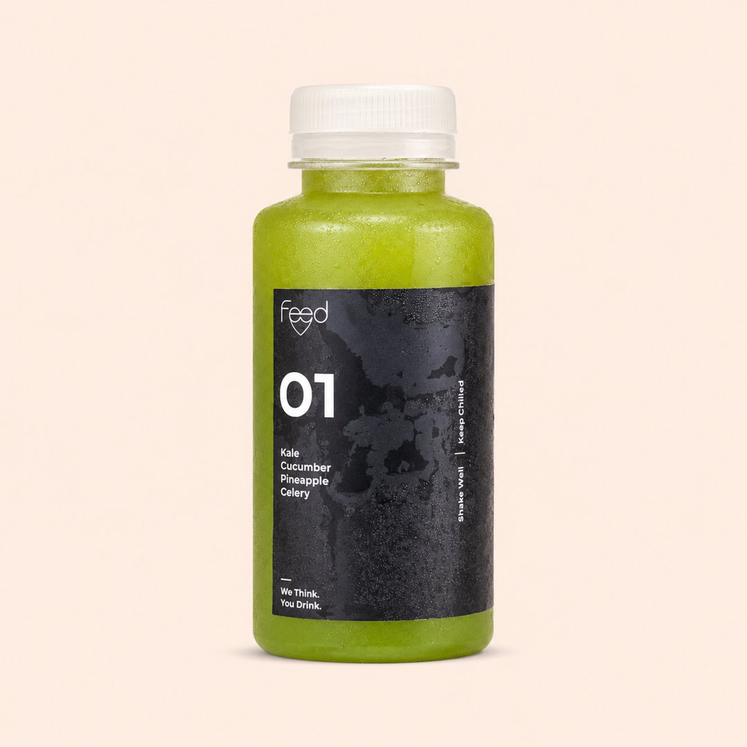 Cover produk Feed Cold-Pressed Juice 01 - Kale, Cucumber, Pineapple & Celery 270ml dengan latar krem