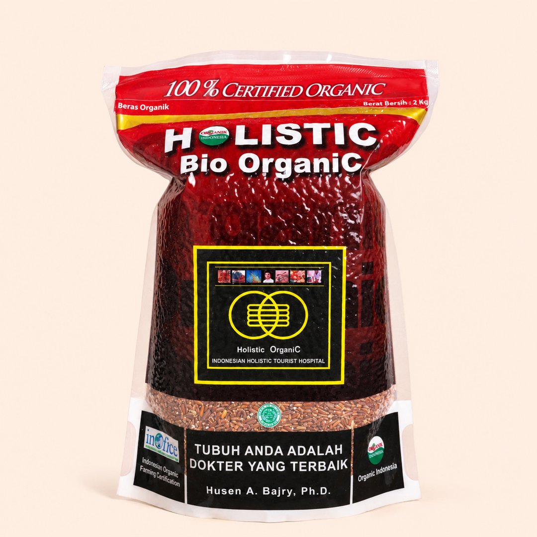 Cover produk Beras Merah Holistic Bio Organic 2kg - Beras Organik Premium Bebas Pestisida dengan latar krem
