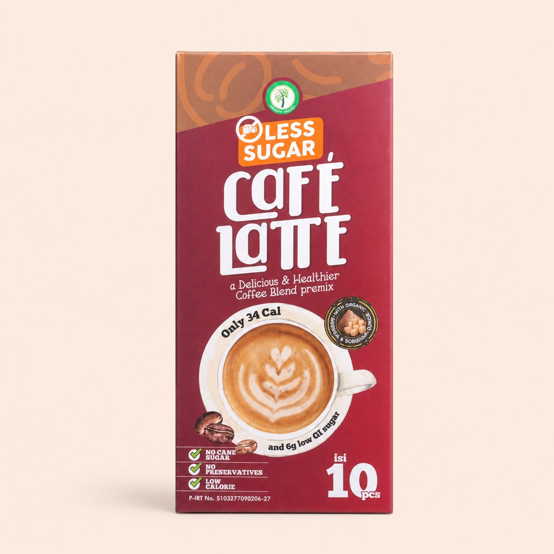 Cover produk Namaste Organic Less Sugar Café Latte - Kopi Sehat Rendah Kalori (10 Sachet) dengan latar krem