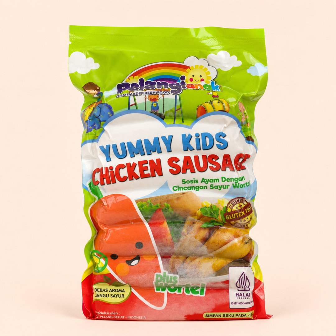 Cover produk Pelangi Anak Yummy Kids Chicken Sausage With Carrot dengan latar krem