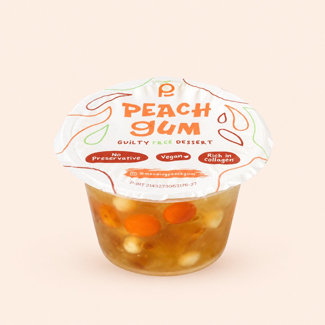 Cover produk Mending Peach Gum Dessert - Minuman Kolagen Siap Saji 250ml dengan latar krem