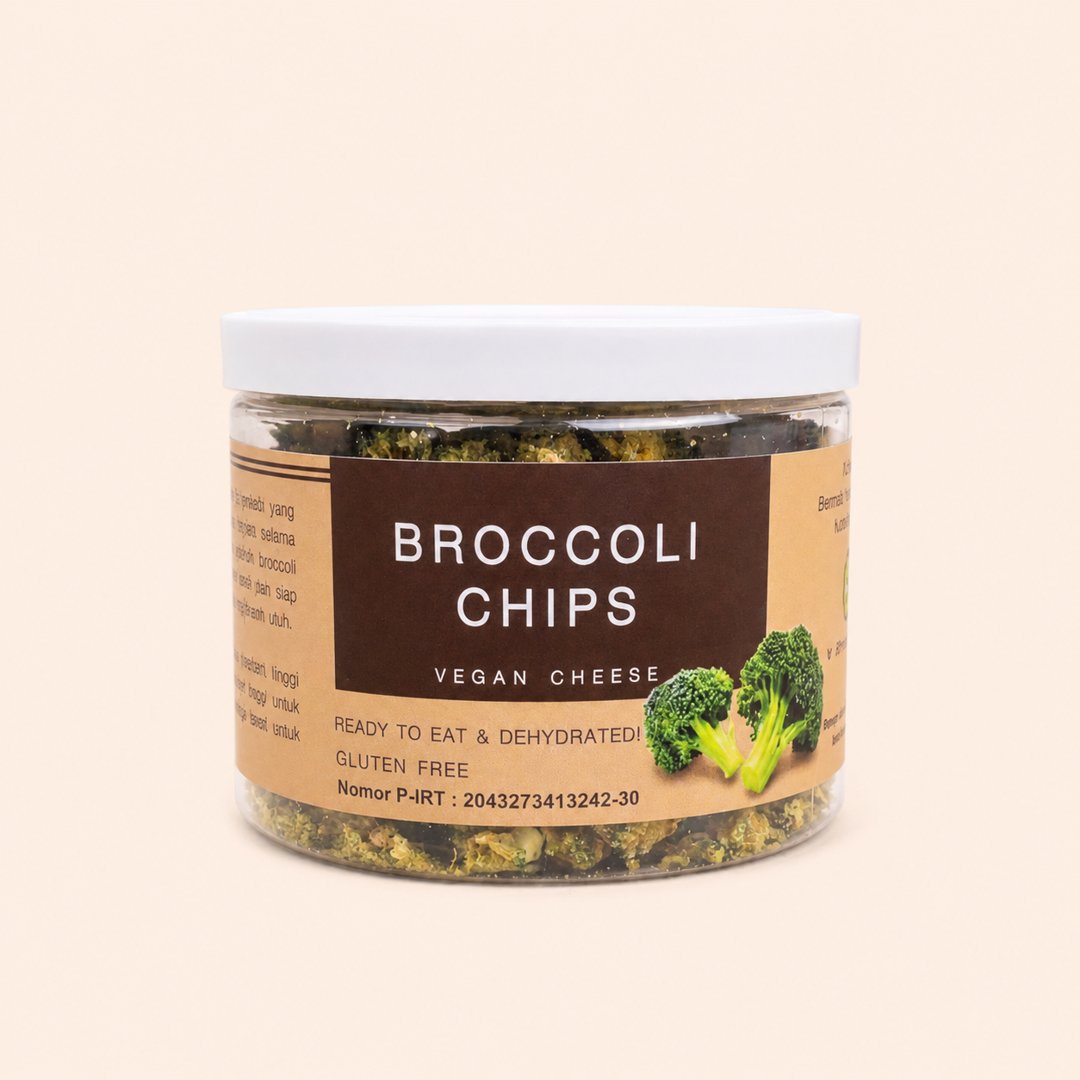 Cover produk Maja Broccoli Chips Vegan Cheese - Keripik Brokoli Sehat 50g dengan latar krem
