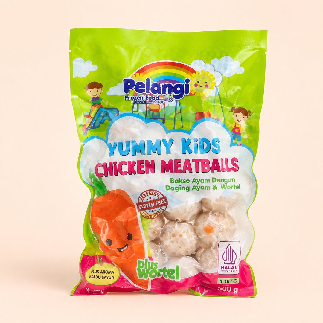 Cover produk Pelangi Yummy Kids Chicken Meatballs - Bakso Ayam Wortel Sehat Anak dengan latar krem