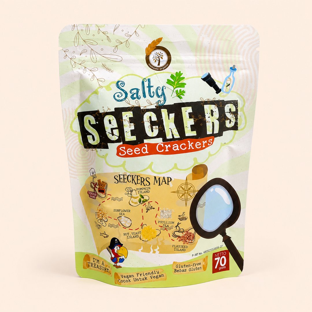 Cover produk Salty Seeckers Seed Crackers 70gr - Namaste Organic dengan latar krem