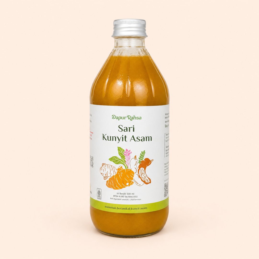 Cover produk Rahsa Nusantara Sari Kunyit Asam 500ml - Sirup Jamu Tradisional dengan latar krem