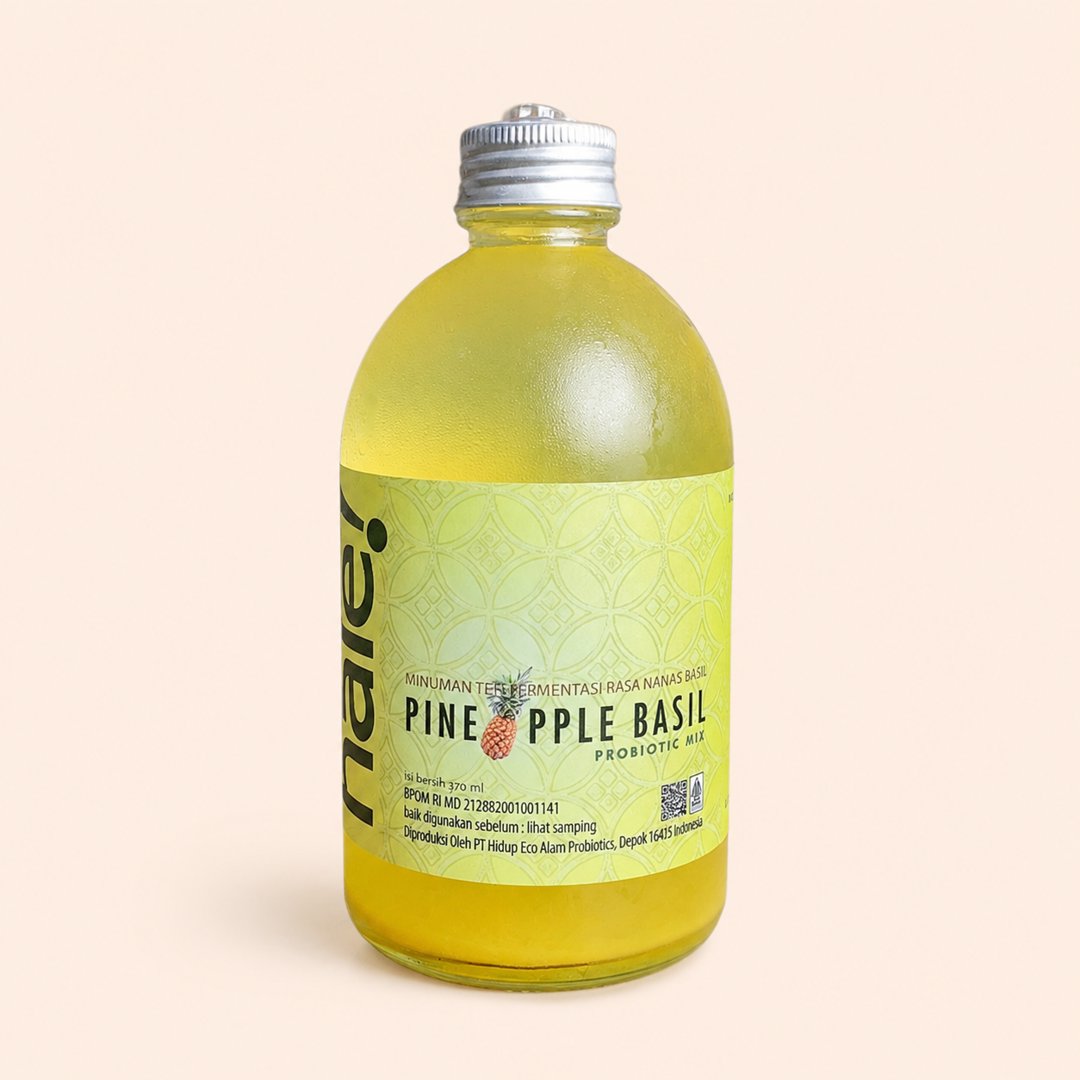 Cover produk Heal Probiotic Kombucha Pineapple Basil 370ml dengan latar krem