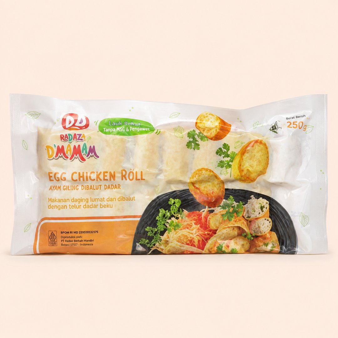 Cover produk D'mamam Egg Chicken Roll 250gr - Lauk Sehat Tanpa MSG & Pengawet dengan latar krem