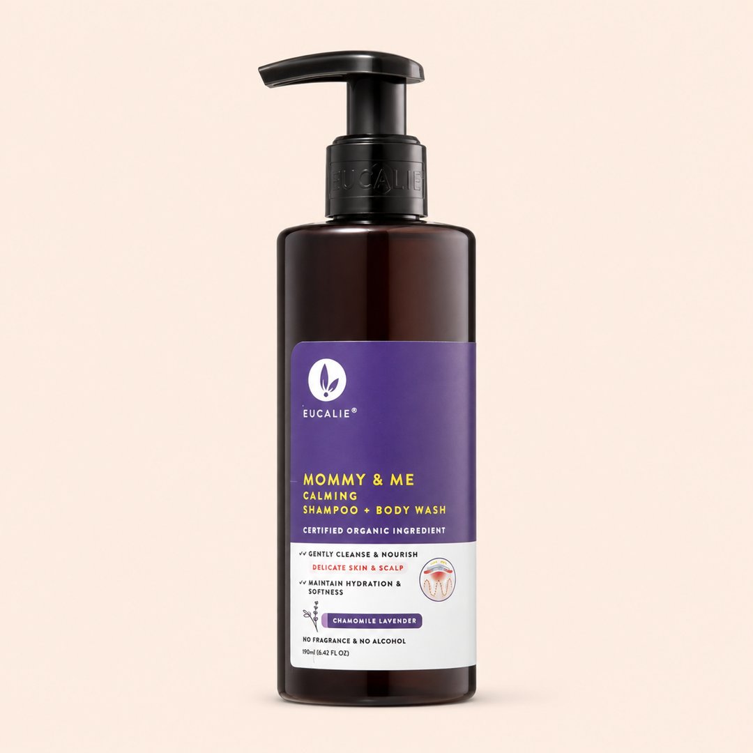 Cover produk Eucalie Mommy & Me Calming Shampoo + Body Wash 190ml dengan latar krem