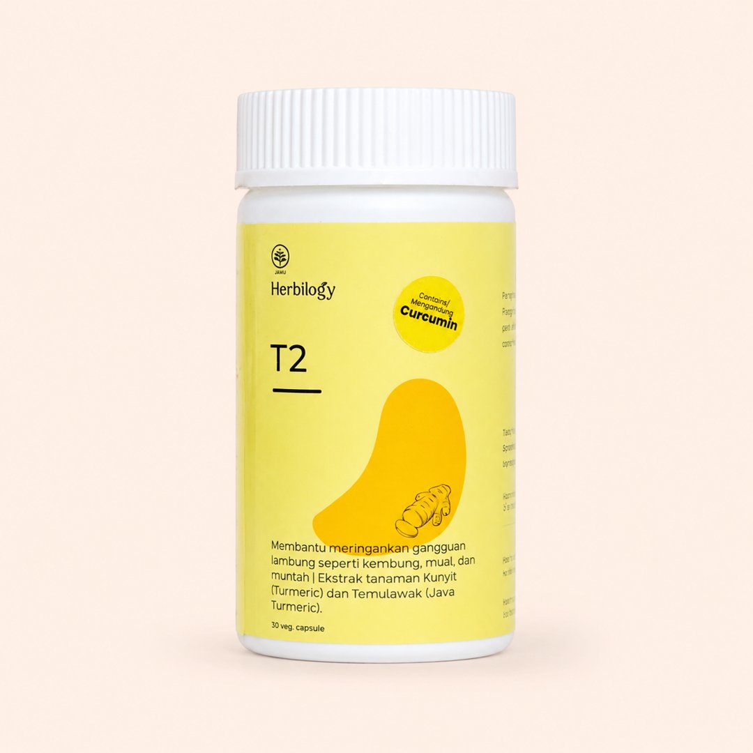 Cover produk Herbilogy T2 Capsule dengan latar krem