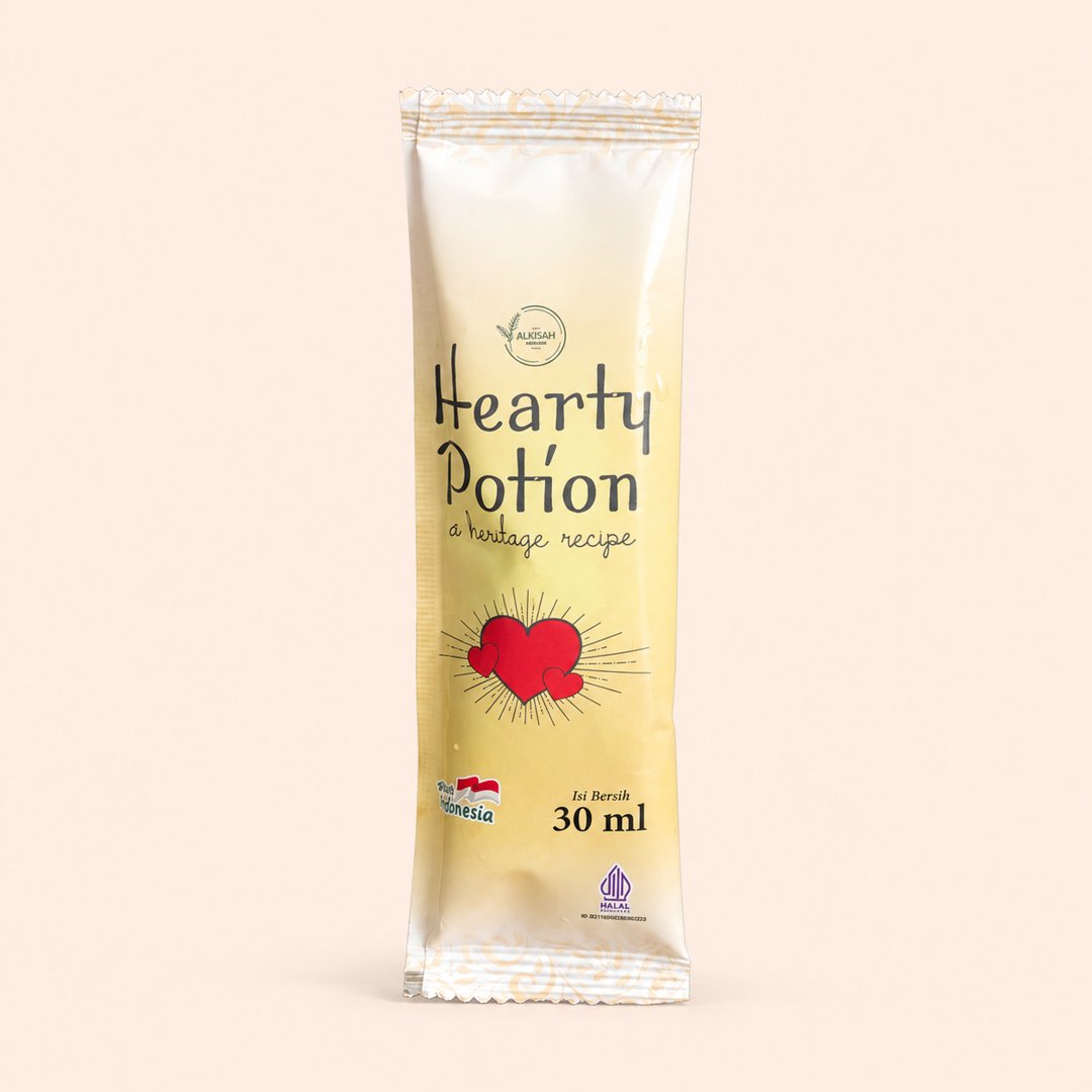 Cover produk Alkisah Hearty Potion Heritage Recipe Sachet 30ml dengan latar krem