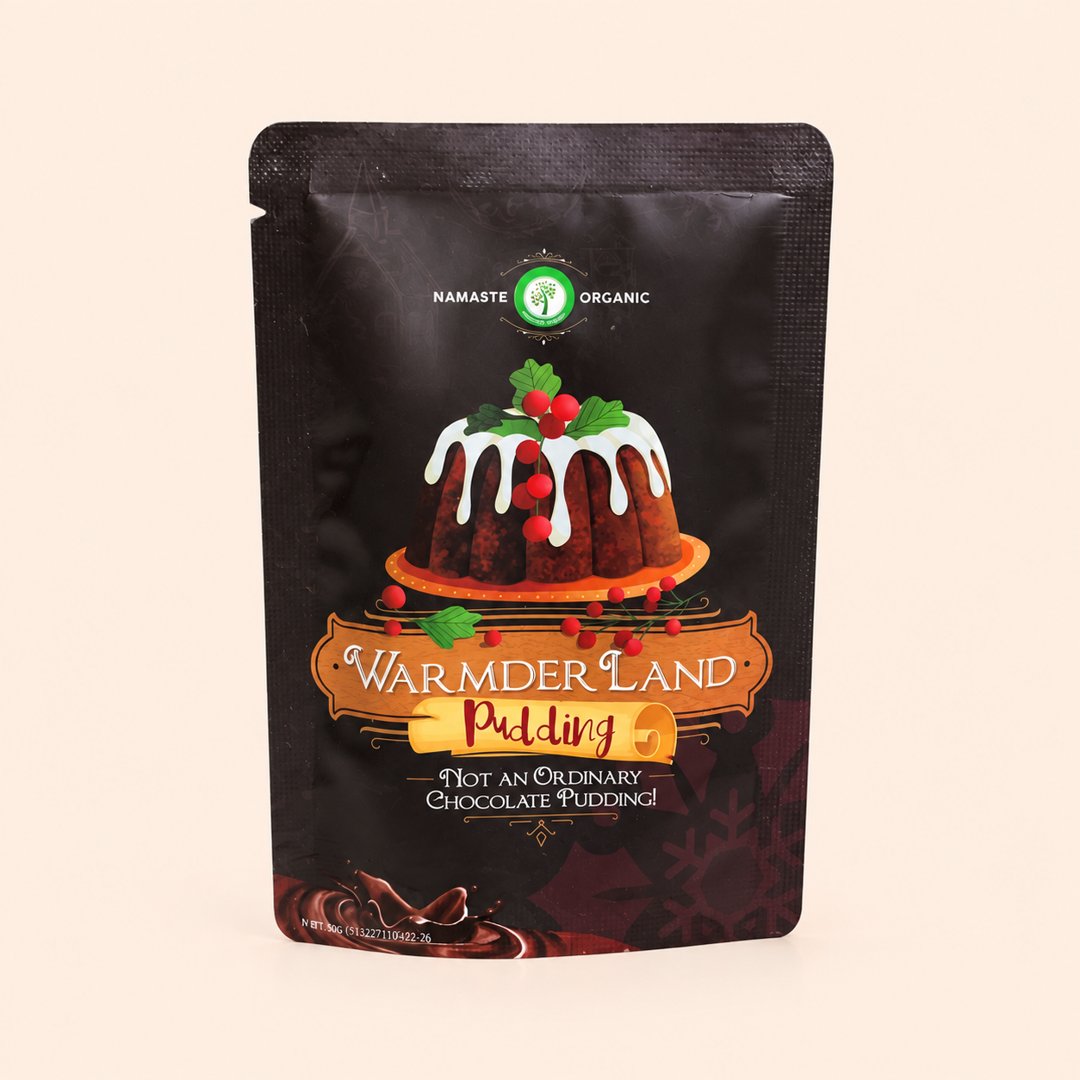 Cover produk Namaste Organic Warmderland Chocolate Pudding 50gr dengan latar krem