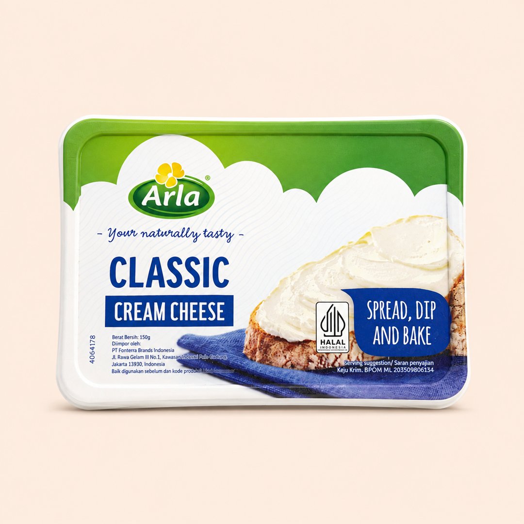 Cover produk Arla Classic Cream Cheese - Keju Krim Lembut Alami 150g dengan latar krem