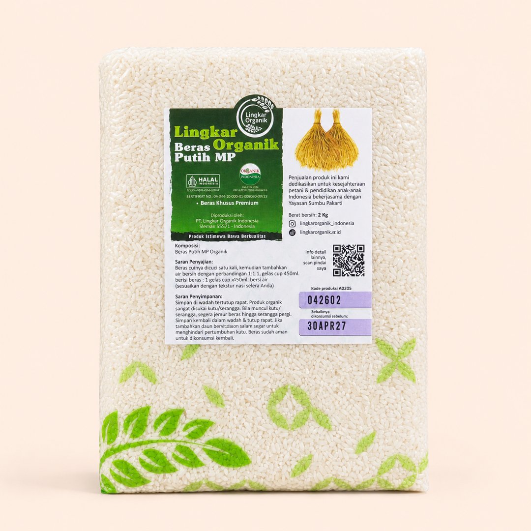 Cover produk Lingkar Organik Beras Putih Menthik Putih (MP) 2kg dengan latar krem