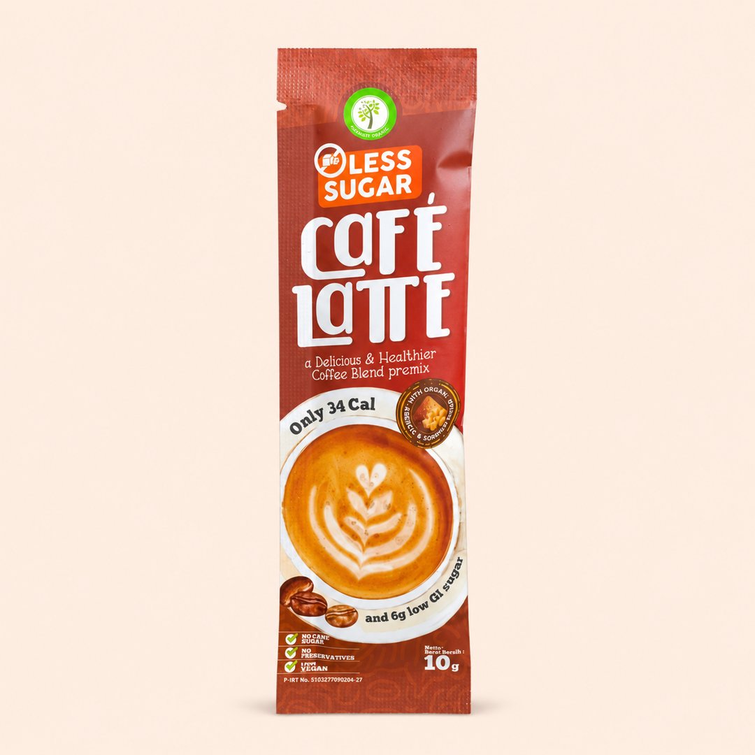 Cover produk Namaste Organic Cafe Latte Less Sugar - Kopi Sehat Rendah Kalori dengan latar krem