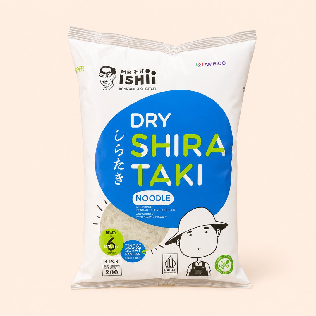 Cover produk Mr. Ishii Dry Shirataki Noodle 200g dengan latar krem