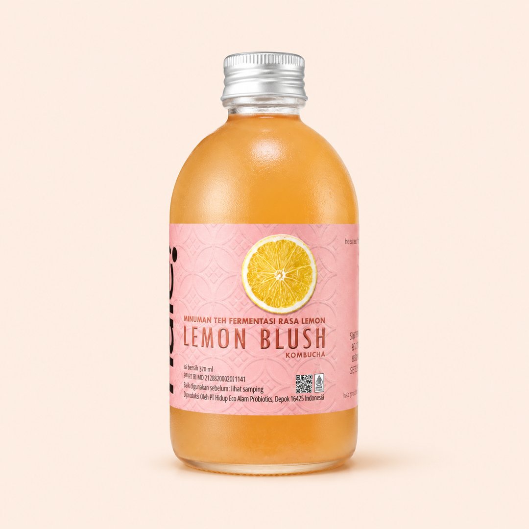 Cover produk Heal Probiotic Kombucha Lemon Blush - Minuman Teh Fermentasi Oolong & Rosella dengan latar krem