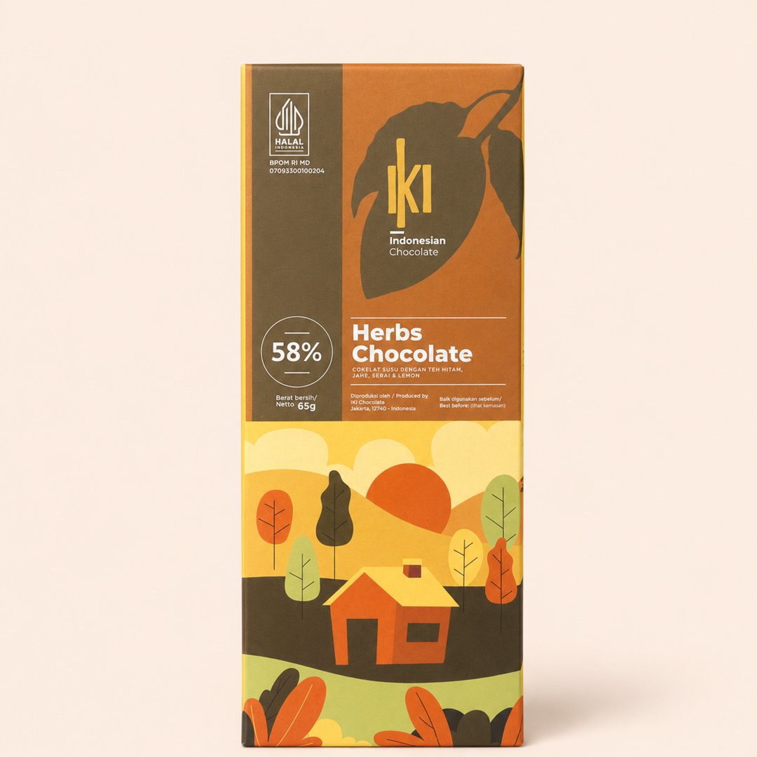 Cover produk Iki Indonesian Chocolate - Herbs Chocolate 65gr dengan latar krem