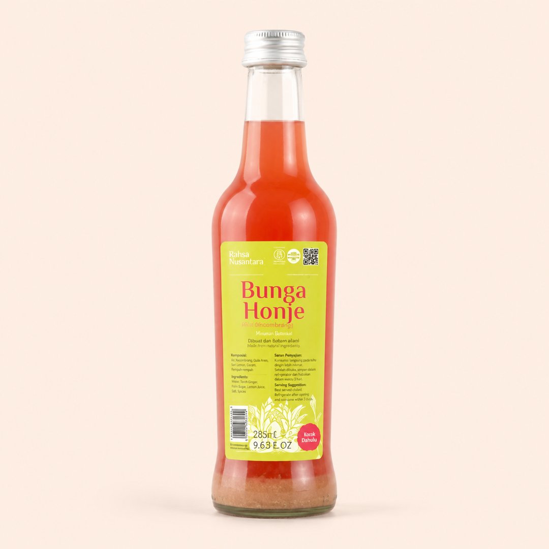 Cover produk Rahsa Nusantara Bunga Honje (Kecombrang) Minuman Botanikal 285ml dengan latar krem