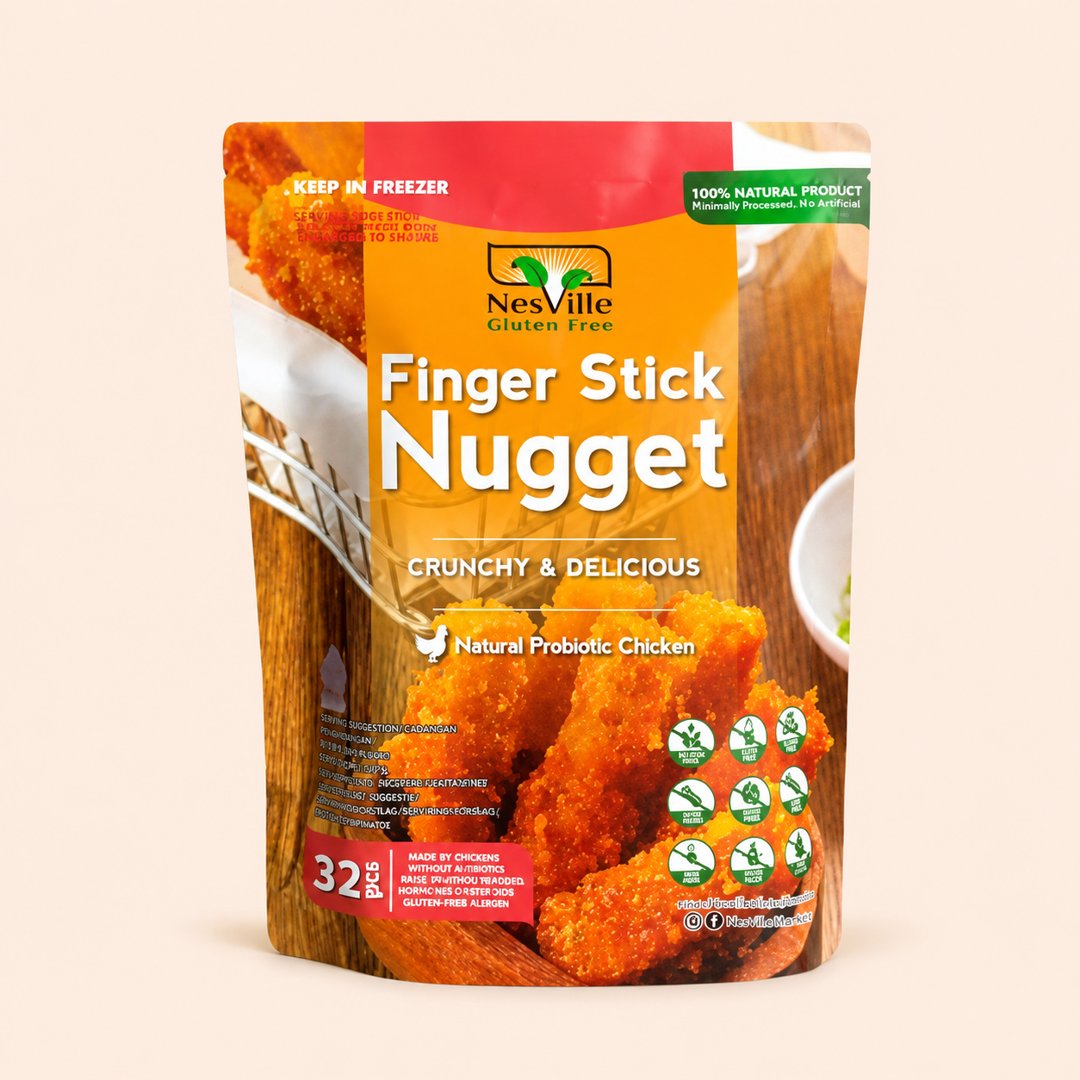 Cover produk NesVille Finger Stick Nugget Gluten Free 32 pcs dengan latar krem