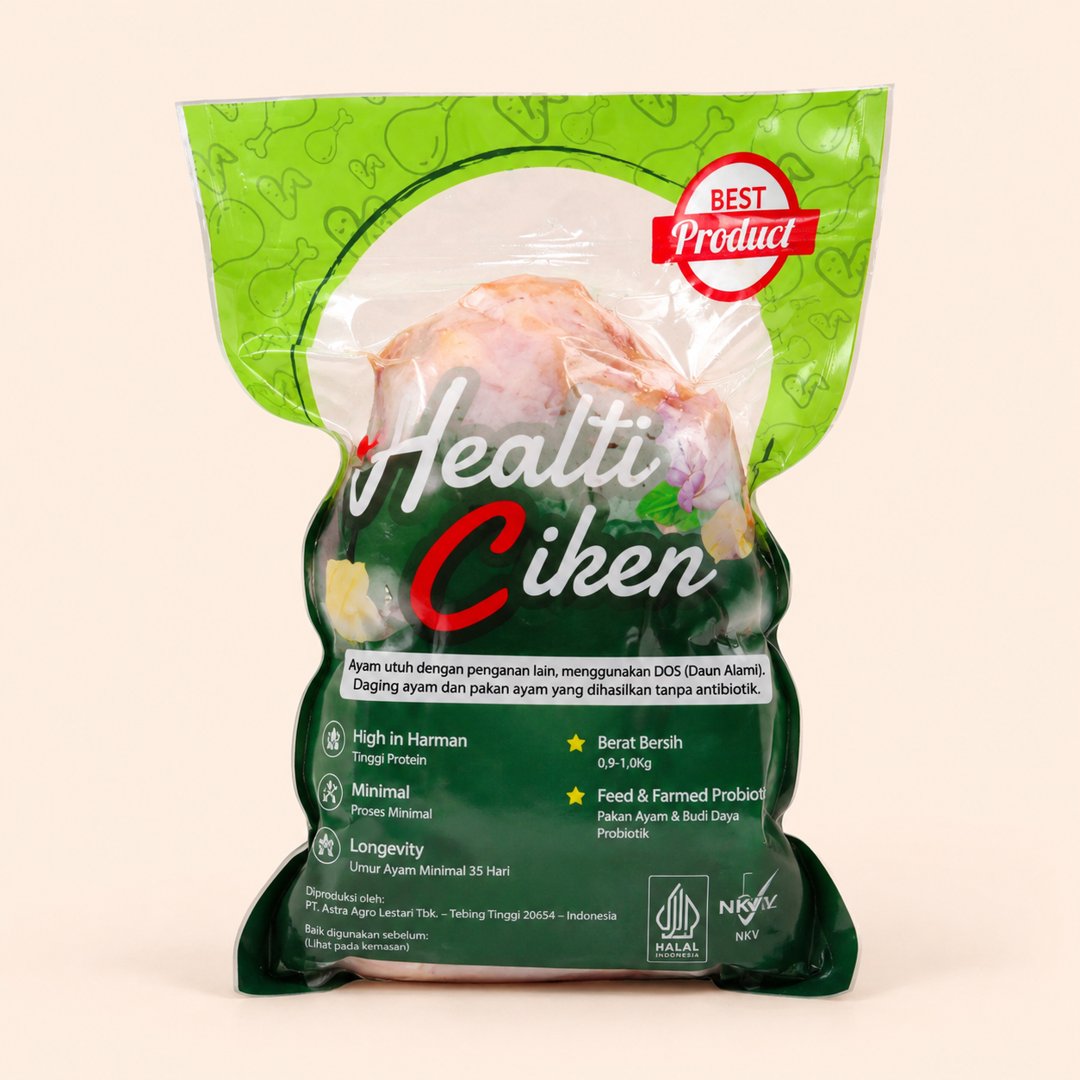 Cover produk Healti Ciken Ayam Utuh Probiotik (900g - 1kg) dengan latar krem