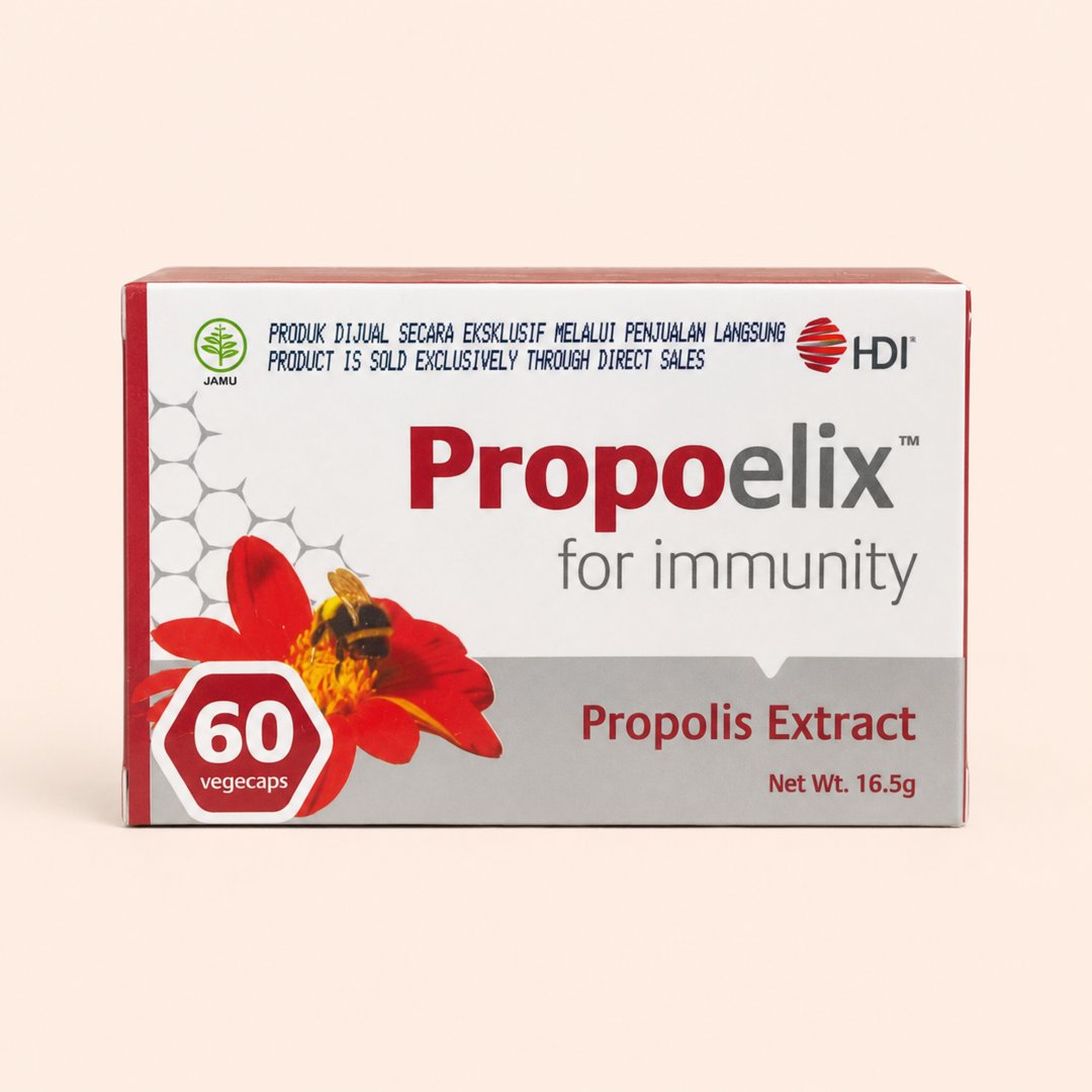 Cover produk HDI Propoelix Supplement Imunitas - 60 Vegecaps dengan latar krem