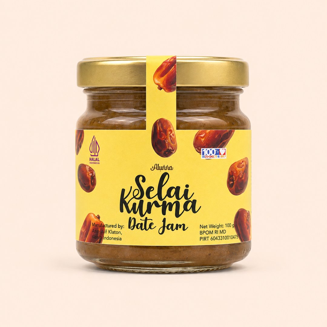 Cover produk Alunna Selai Kurma Date Jam 100g - Pemanis Alami Tanpa Gula Tambahan dengan latar krem