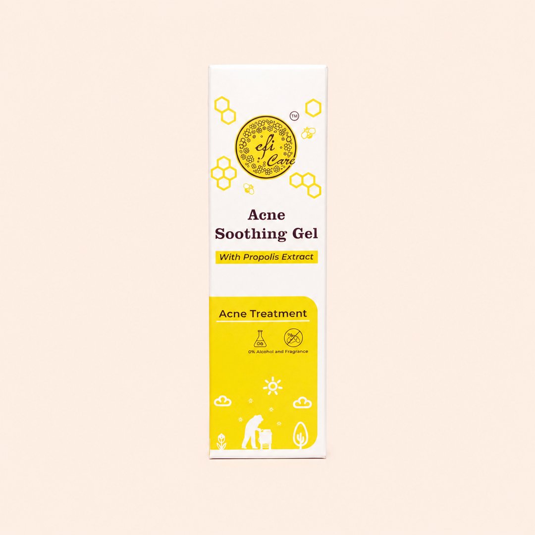 Cover produk Efi Care Acne Soothing Gel with Propolis Extract 15g dengan latar krem