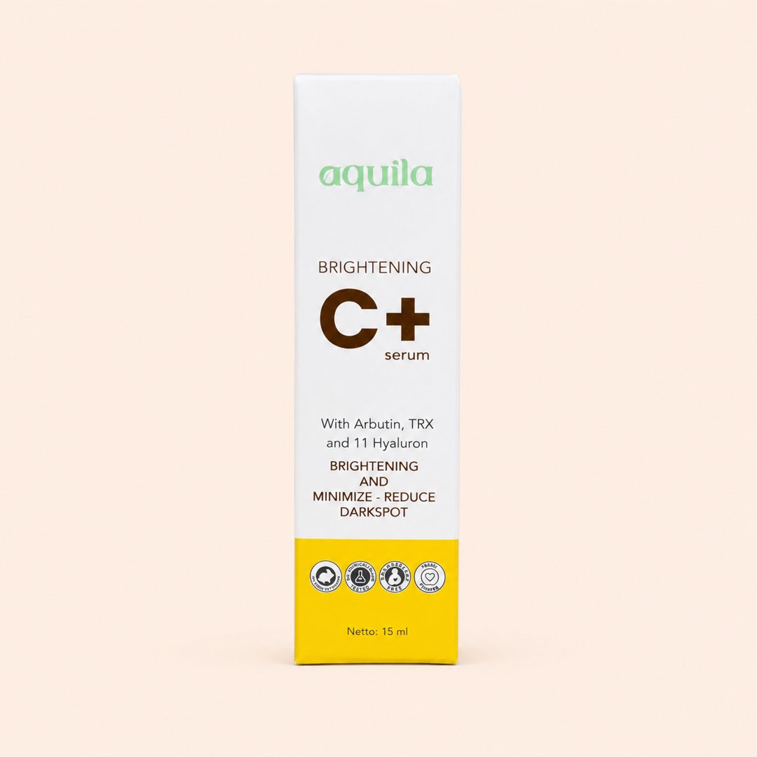 Cover produk Aquila Brightening C+ Serum with Arbutin & 11 Hyaluron dengan latar krem