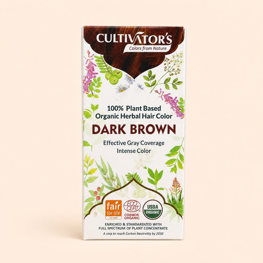 Cover produk Cultivator's Organic Herbal Hair Color Dark Brown 100gr dengan latar krem