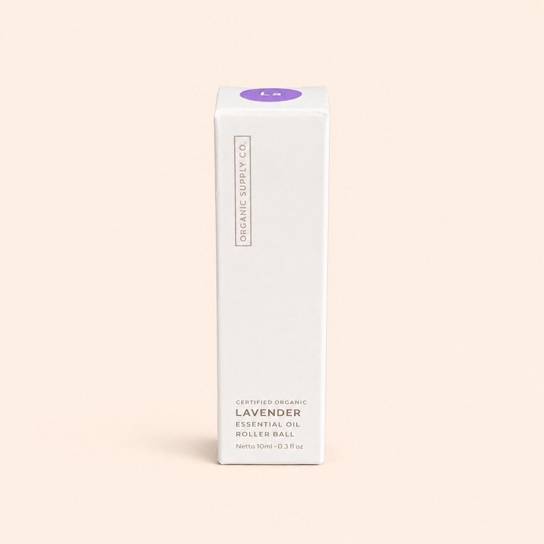 Cover produk Organic Supply Co Lavender Essential Oil Roller Ball 10ml dengan latar krem