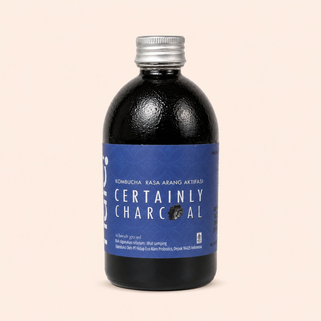 Cover produk Heal Probiotic Kombucha Certainly Charcoal 370ml dengan latar krem