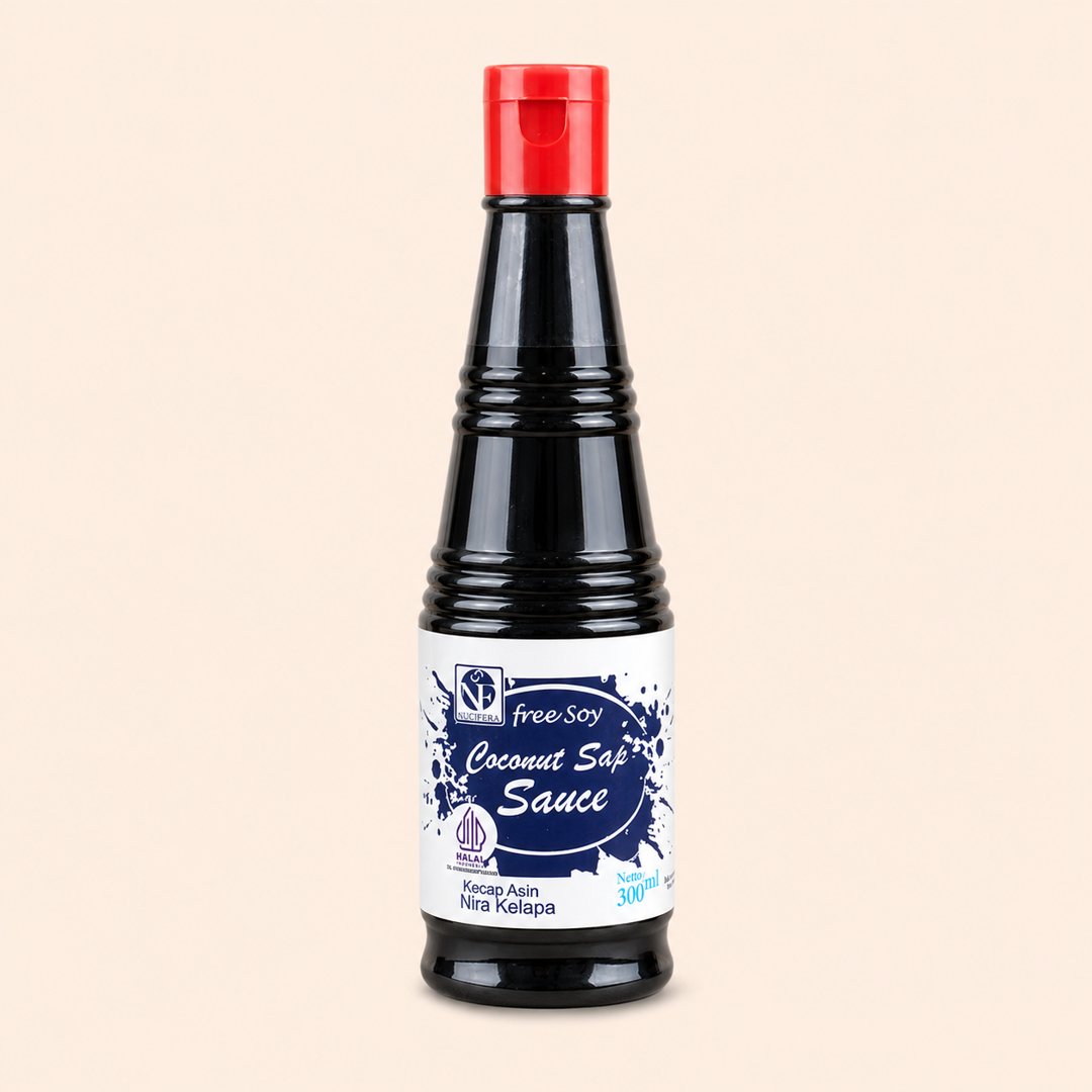 Cover produk Nucifera Coconut Sap Sauce - Kecap Asin Nira Kelapa 300ml dengan latar krem