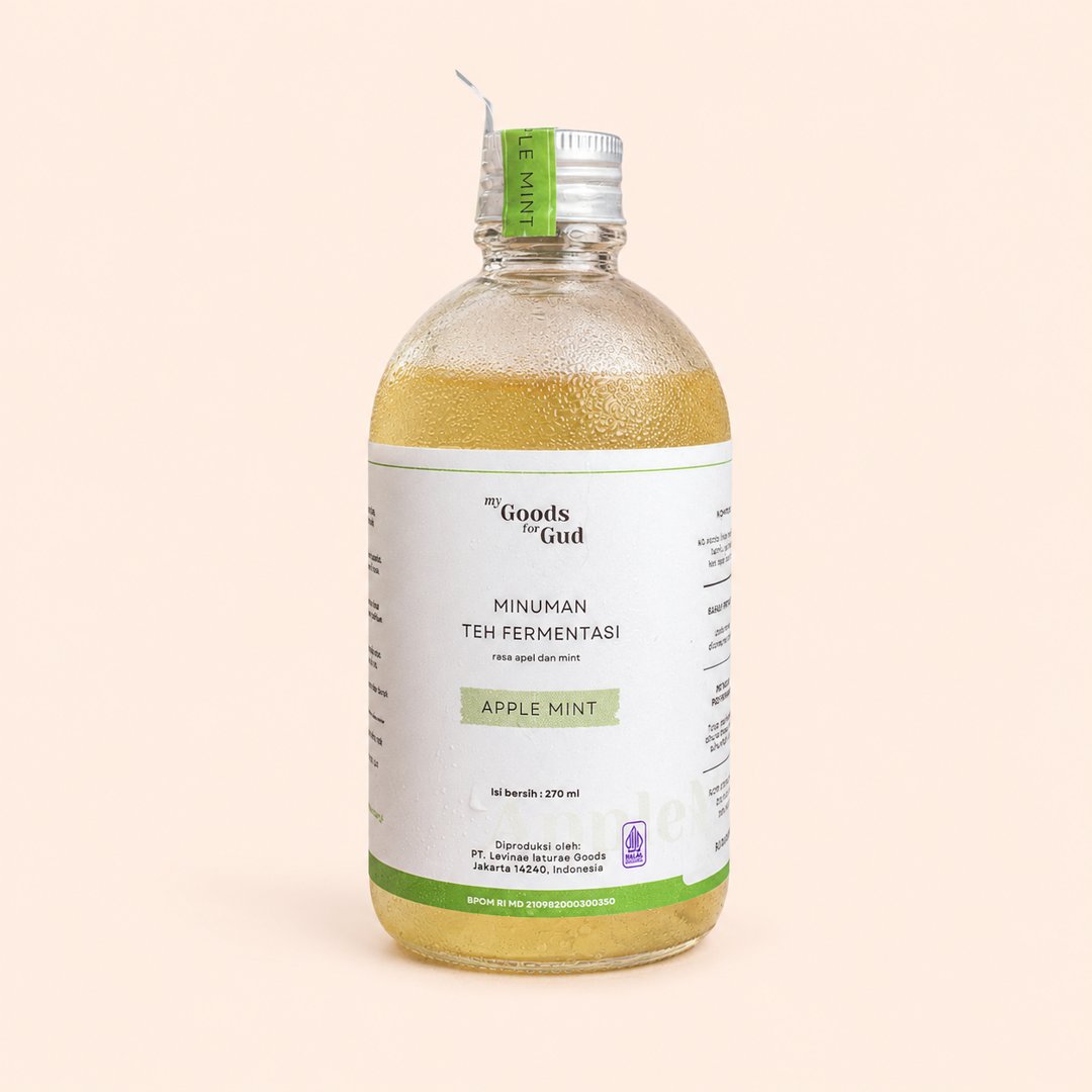 Cover produk My Goods for Gud Kombucha Apple Mint 270ml dengan latar krem