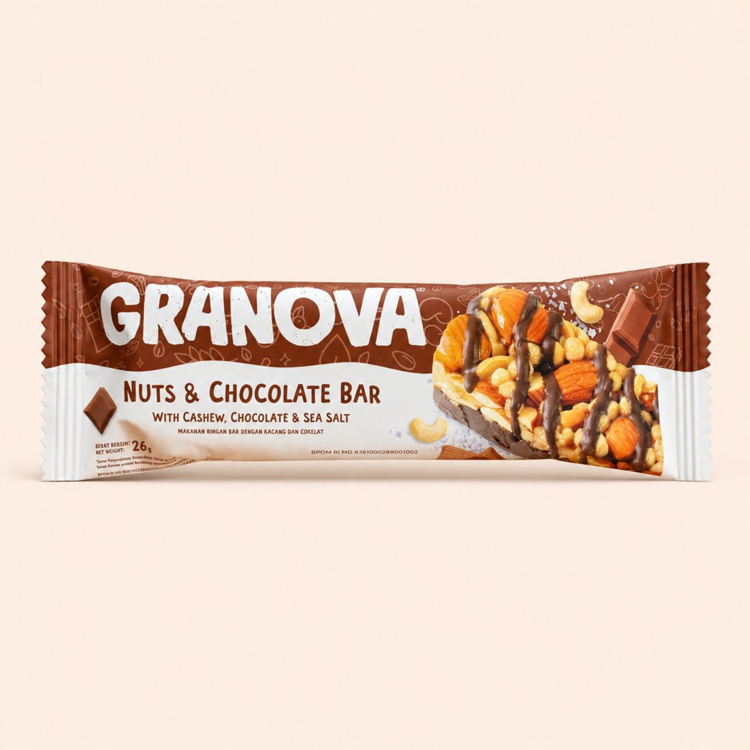 Cover produk Granova Nuts & Chocolate Bar with Cashew & Sea Salt 26gr dengan latar krem