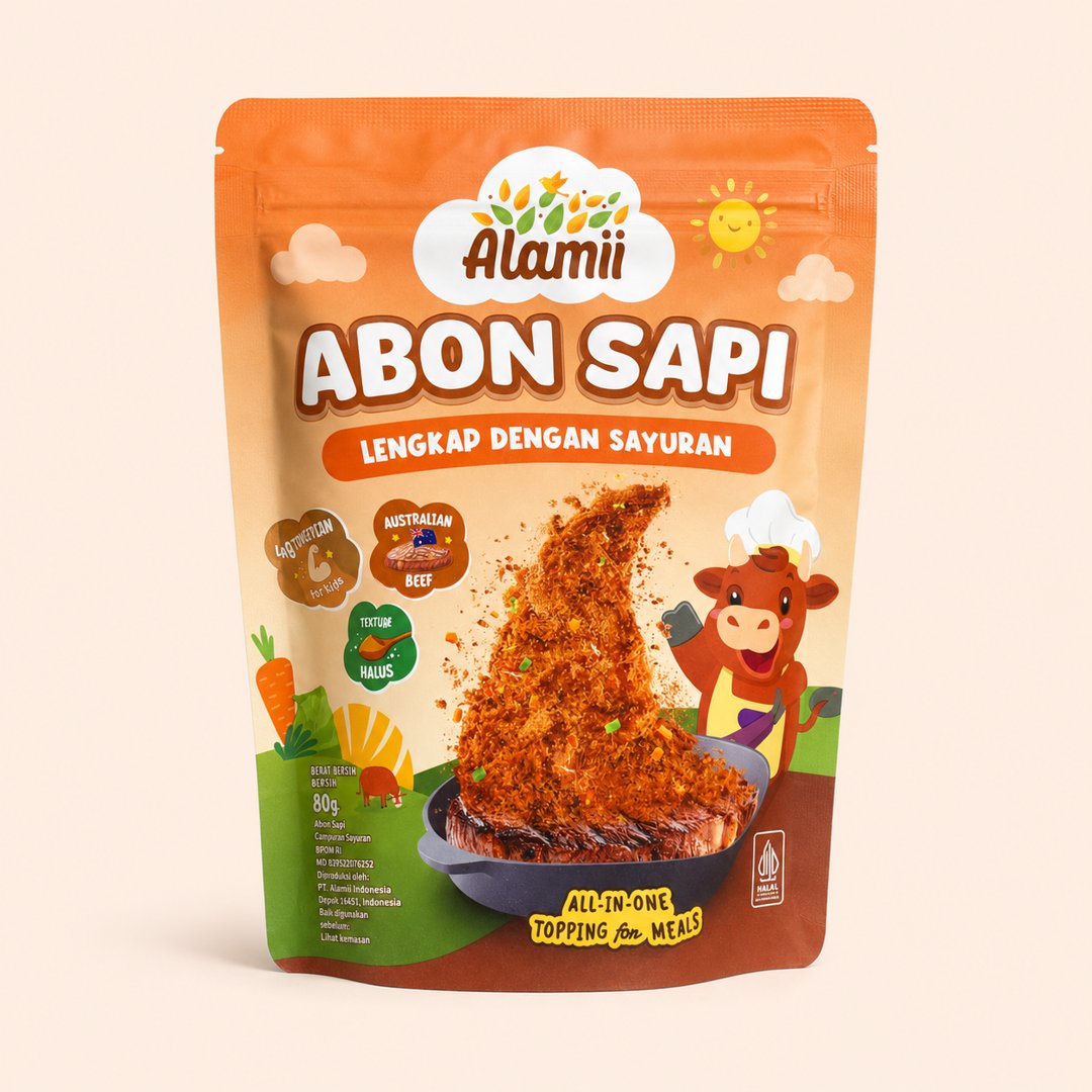 Cover produk Alamii Abon Sapi dengan Sayuran 80gr dengan latar krem