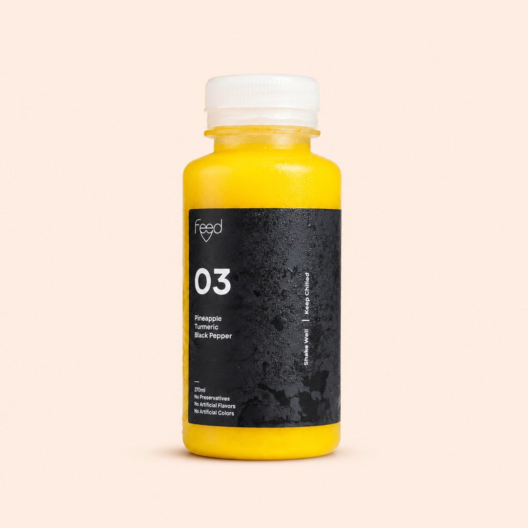 Cover produk Feed Cold Pressed Juice 03 - Pineapple Turmeric Black Pepper 270ml dengan latar krem