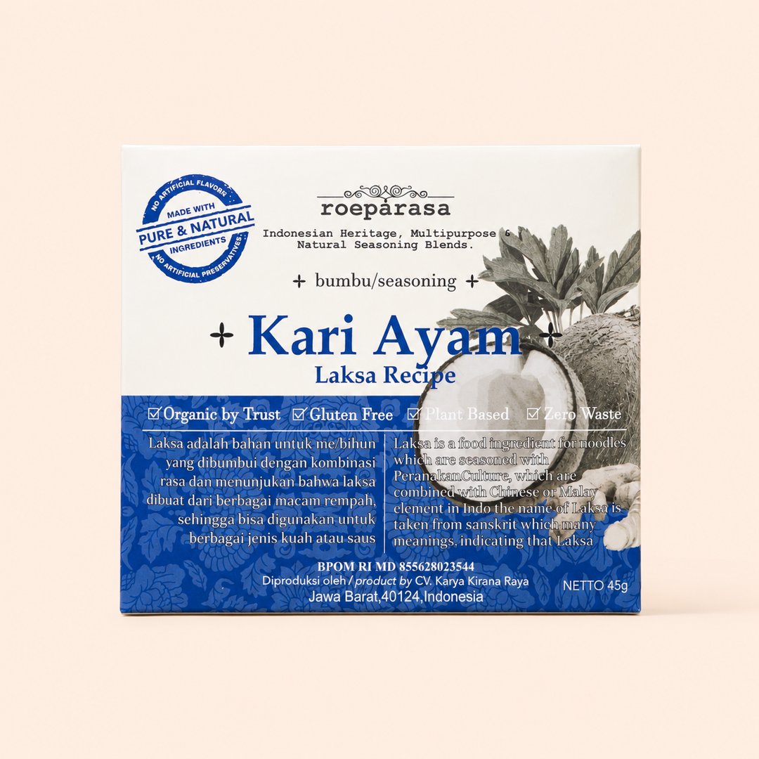Cover produk Roeparasa Bumbu Kari Ayam Laksa 45g dengan latar krem