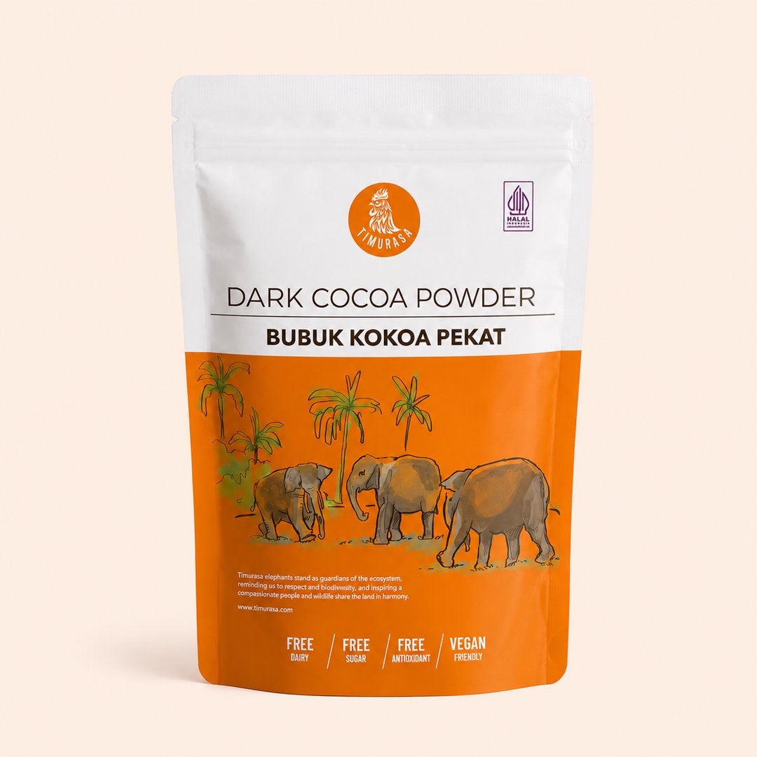 Cover produk Timurasa Dark Cocoa Powder 125g - Bubuk Cokelat Murni Tanpa Gula dengan latar krem