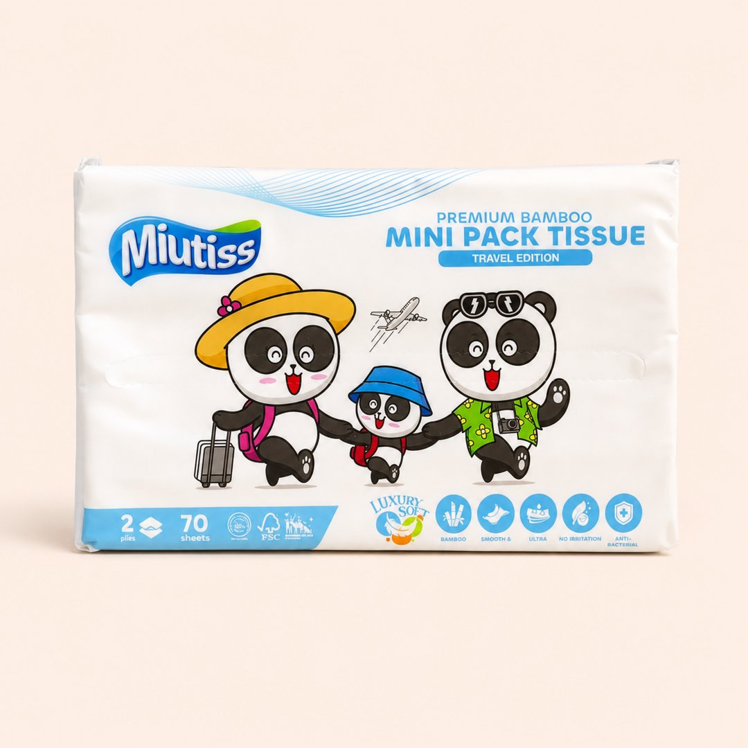 Cover produk Miutiss Premium Bamboo Mini Pack Tissue Travel Edition 70s dengan latar krem