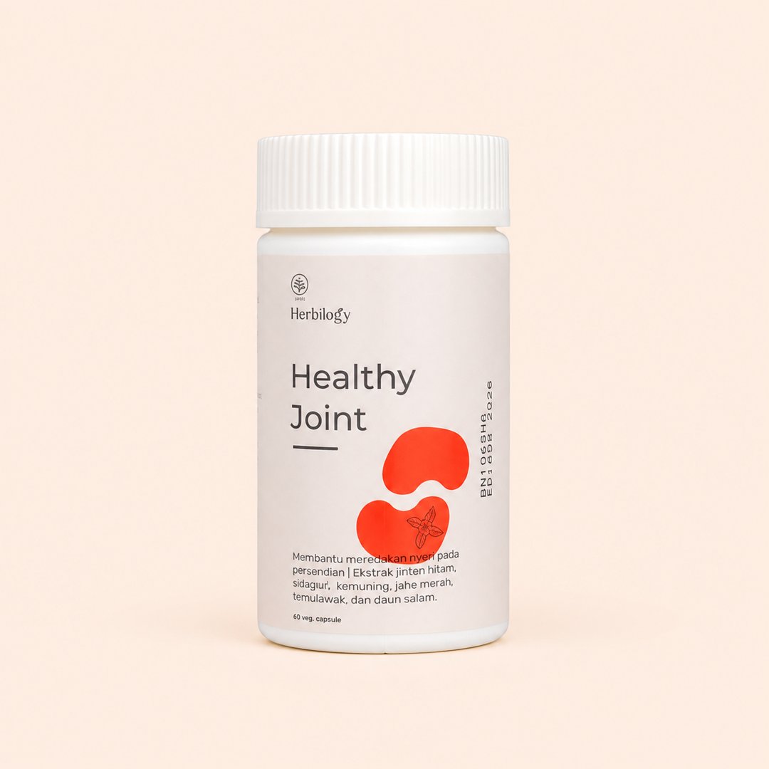 Cover produk Herbilogy Healthy Joint dengan latar krem