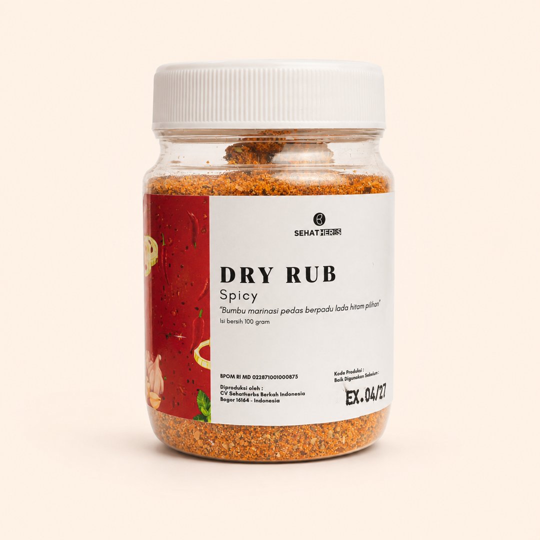 Cover produk Sehat Herbs Dry Rub Spicy - Bumbu Marinasi Pedas Alami 100g dengan latar krem