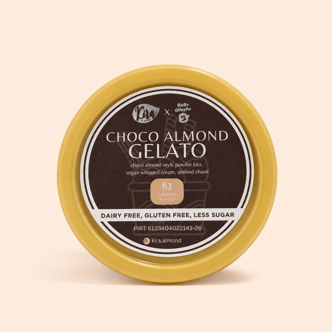 Cover produk Kira Choco Almond Gelato - Low Calorie & Dairy Free dengan latar krem