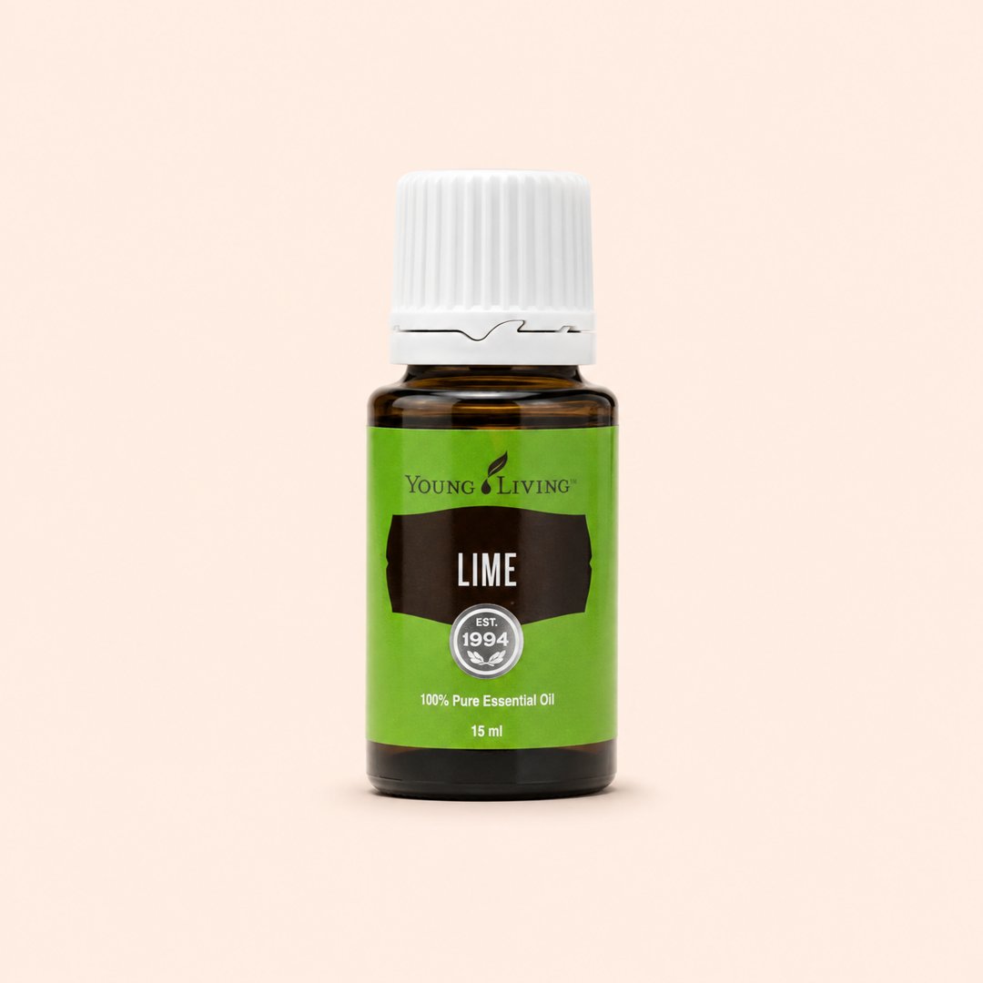 Cover produk Young Living Lime Essential Oil 15ml dengan latar krem