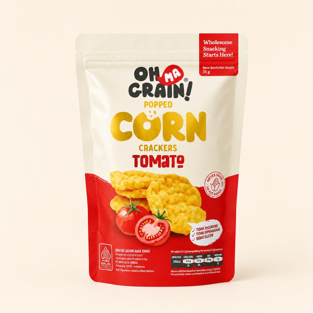 Oh Ma Grain Popped Corn Crackers Tomato 35g image