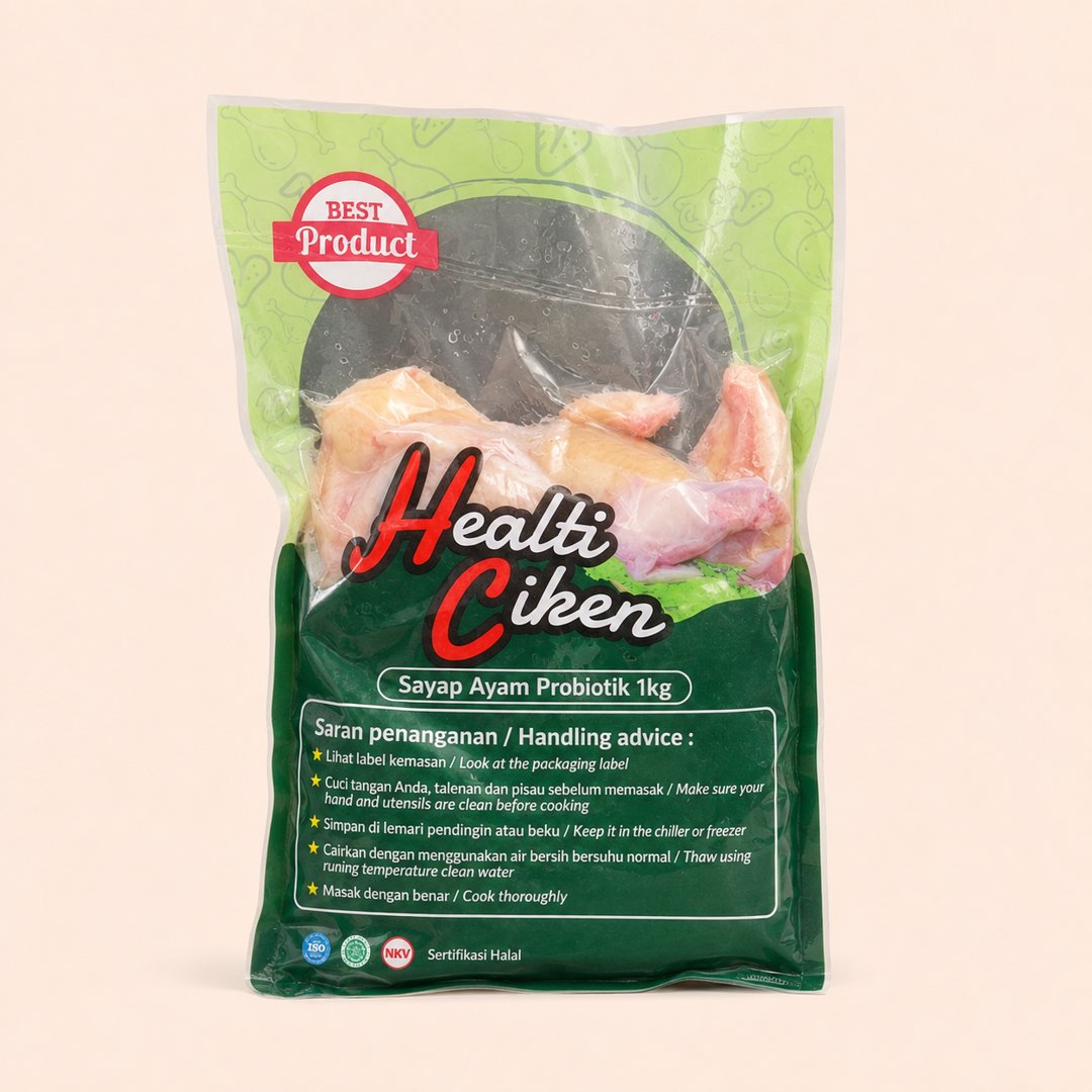 Cover produk Healti Ciken Sayap Ayam Probiotik 1kg dengan latar krem