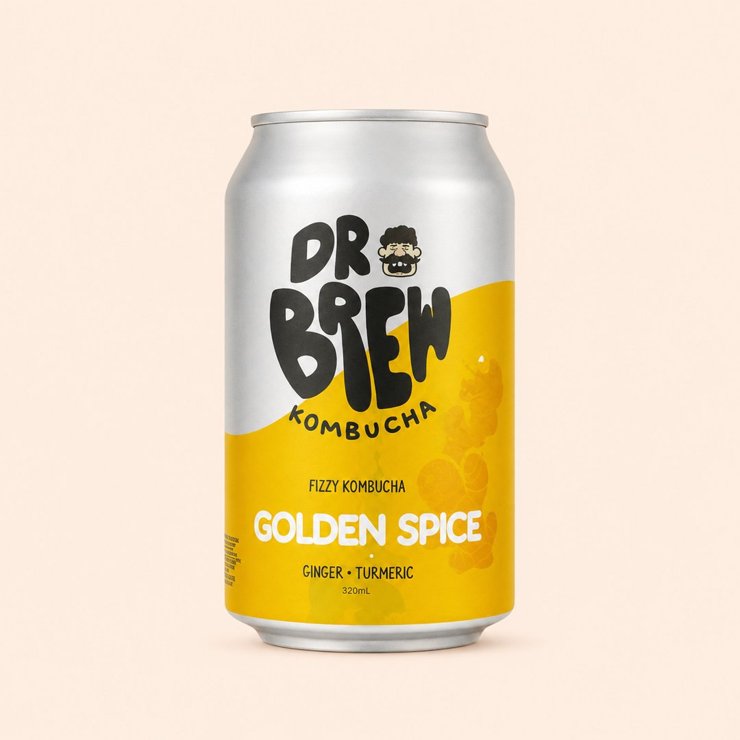 Cover produk Dr Brew Kombucha Golden Spice 320ml dengan latar krem