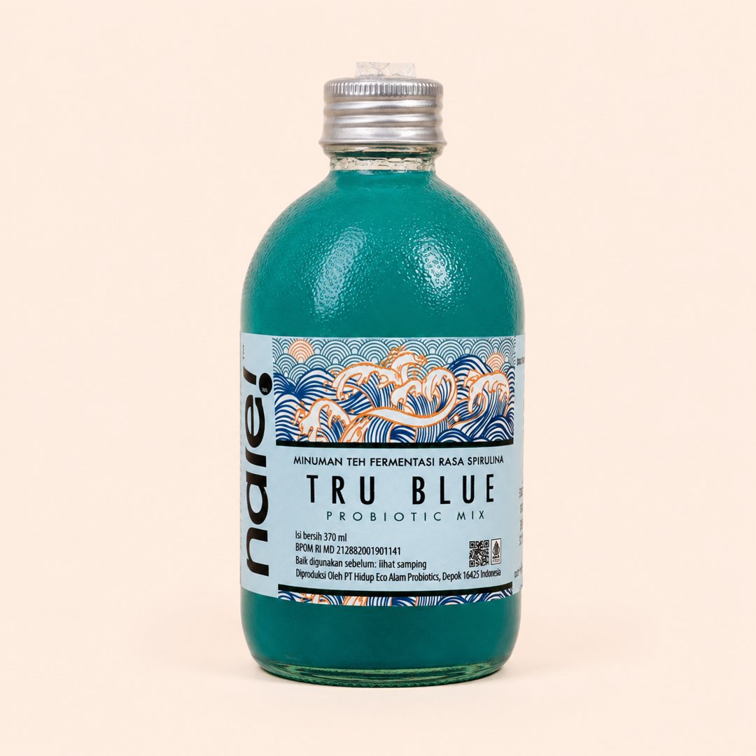 Cover produk Heal Probiotic Kombucha Tru Blue Spirulina dengan latar krem